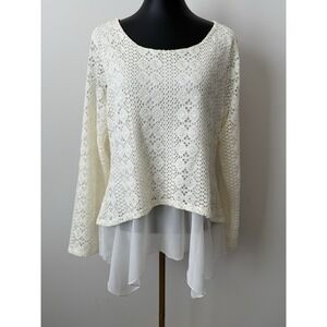 Venus Ivory Crochet Lace Sheer Asymmetrical Hem Tunic Top XL NWOT Fairy Boho
